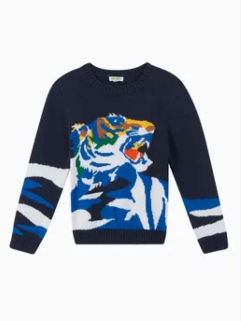 KENZO Navy Sweater with Colorful Tiger Motif